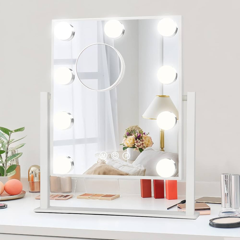 Fabuday Lighted Vanity Makeup Mirror with Lights Hollywood Cosmetic Mirror with 9 Dimmable LED Bu... | Amazon (US)