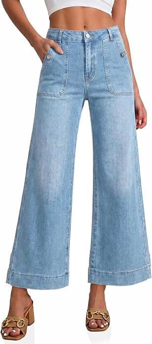 Flowyair Womens Baggy Cropped Jeans Flare Wide Leg High Waisted Denim Pants     trendy casual, su... | Amazon (US)