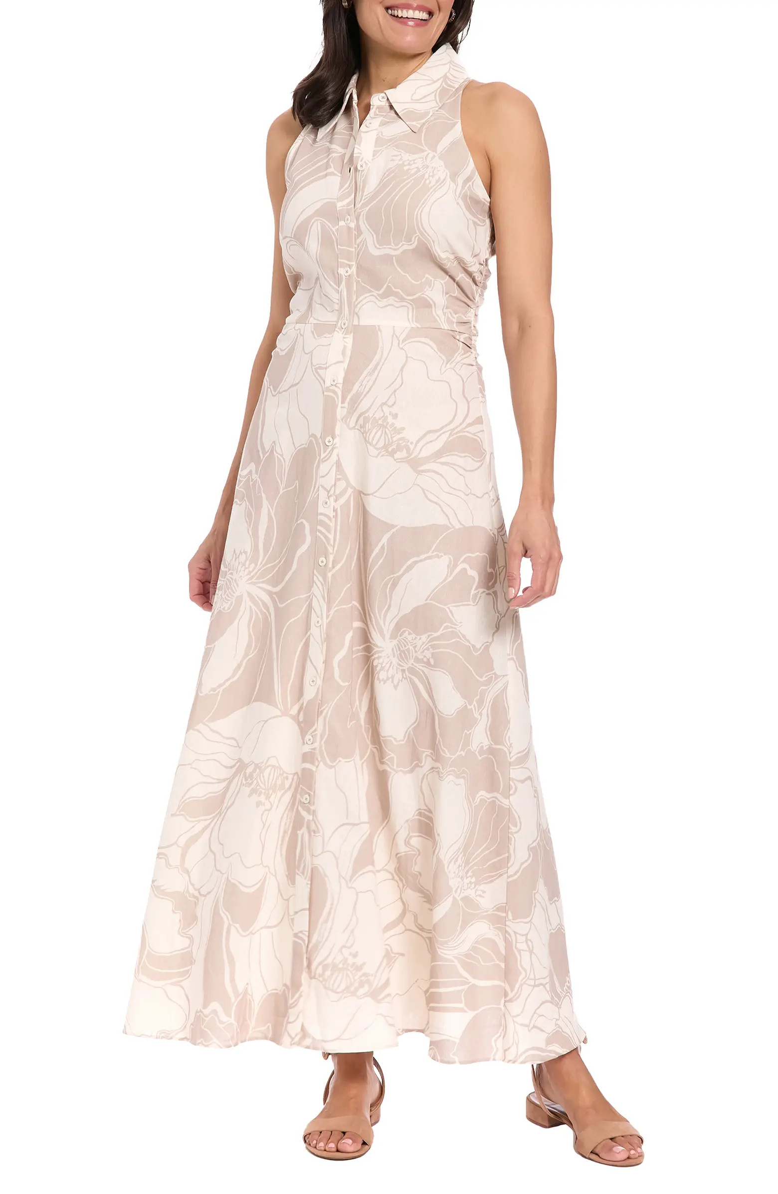 Floral Sleeveless Linen Blend Maxi Shirtdress | Nordstrom Rack