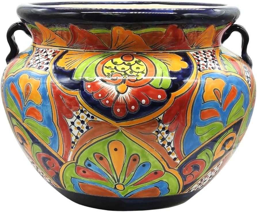 Michoacana Planter Large Hand Painted Pot Indoor Outdoor Multi Colored Glazed | Amazon (US)