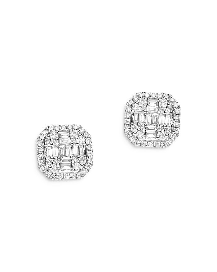 Diamond Baguette & Round Mosaic Stud Earrings in 18K White Gold, 1.30 ct. t.w.  - 100% Exclusive | Bloomingdale's (US)
