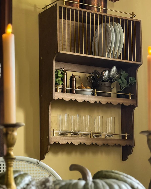 French Country Mango Wood Hanging Dish Cabinet | Decor Steals