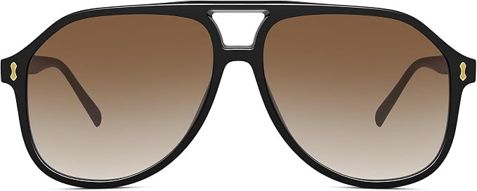 Oversized Aviator Sunglasses for Women, Retro 70s Square Thick Frame Glasses with Double Bridge | Amazon (US)