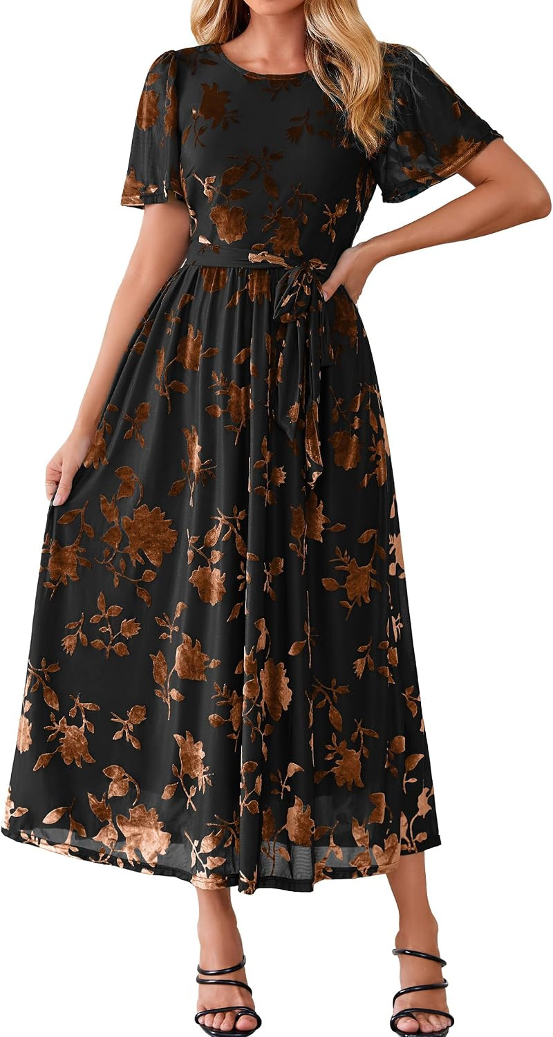 Simplee Womens Semi Formal Fall Wedding Guest Velvet Burnout Maxi Dress | Amazon (US)