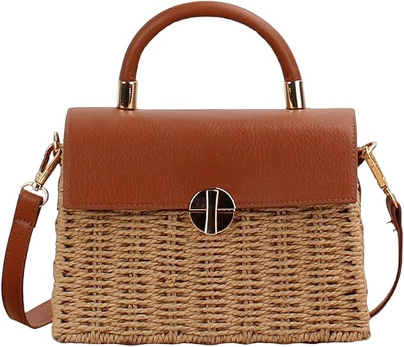 Hand woven rattan bag, summer leather flip beach bag, women's straw woven handbag | Amazon (US)