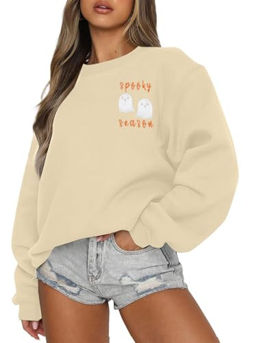 LOTUCY Oversize Halloween Sweatshirt Women Cute Spooky Season Sweatshirts Ghost Fall Embroidered Sweater Pullover Top | Amazon (US)