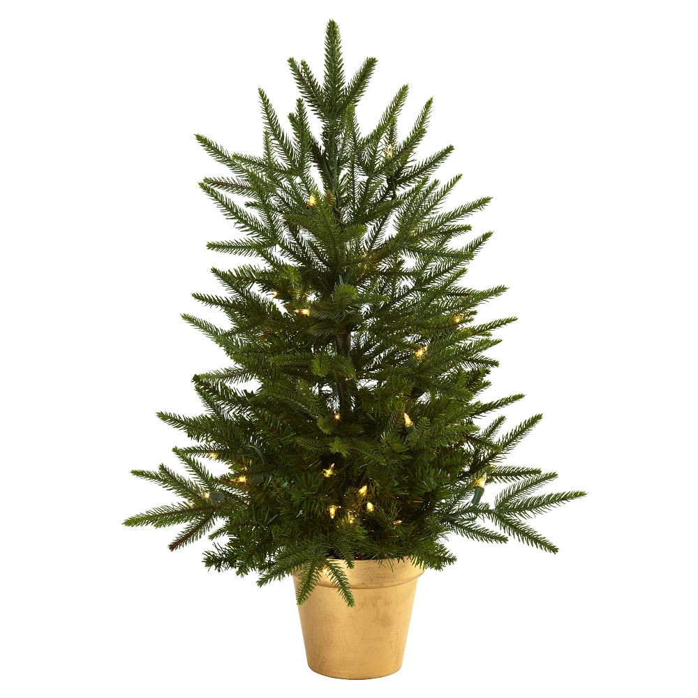 Pre-Lit Faux Potted Green Tree w/ Planter | West Elm (US)