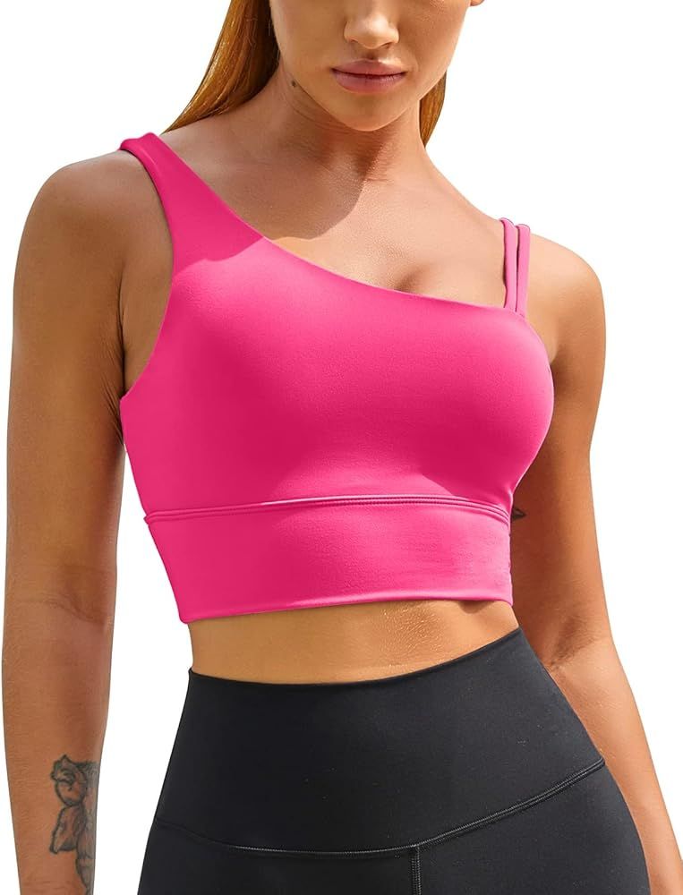 MELYUM Womens Long Line Sports Bra One Strap Workout Crop Tank Tops Supportive Yoga Open Back Asy... | Amazon (US)