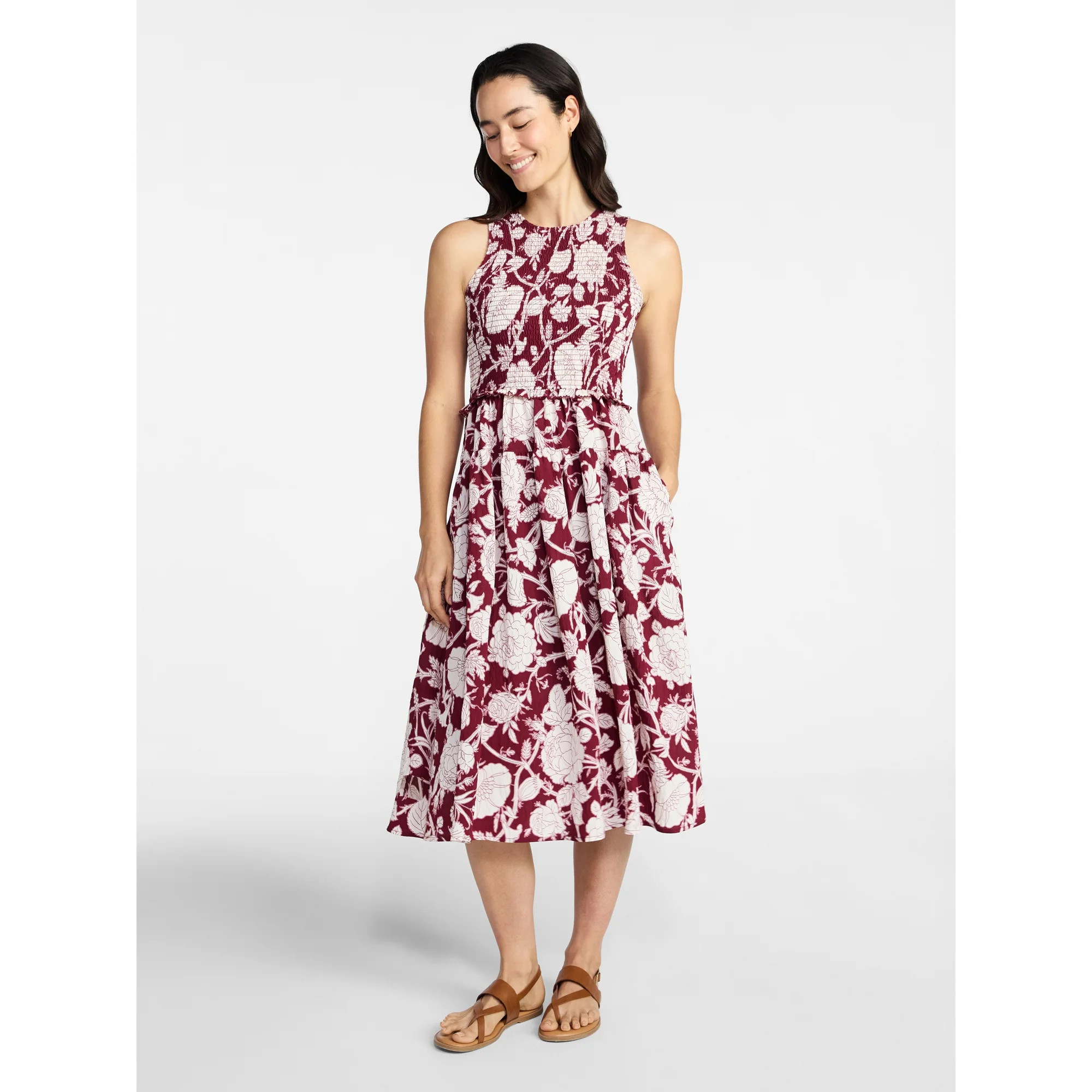 Time and Tru Women's Sleeveless Smocked Midi Dress, Sizes XS-XXXL | Walmart (US)