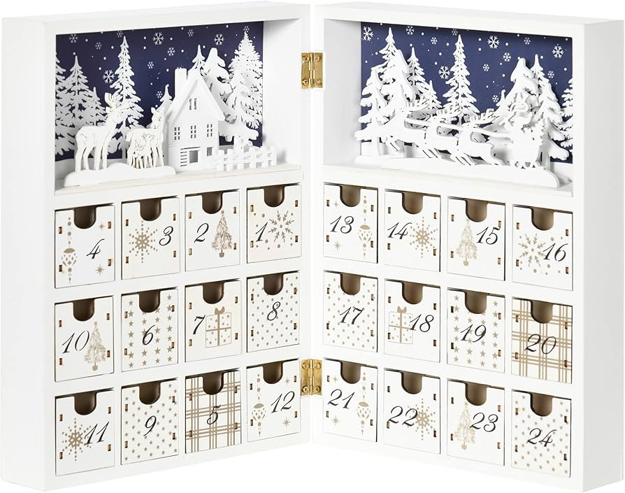 HOMCOM Wooden Christmas Advent Calendar Book, Table Holiday Decoration with 24 Countdown Drawers,... | Amazon (US)