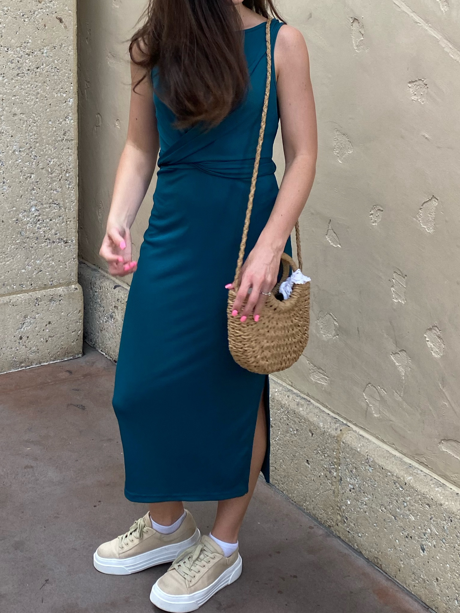 Casual teal midi dress with tie waist and comfy platform sneakers 

#LTKSeasonal #LTKshoecrush #LTKHoliday