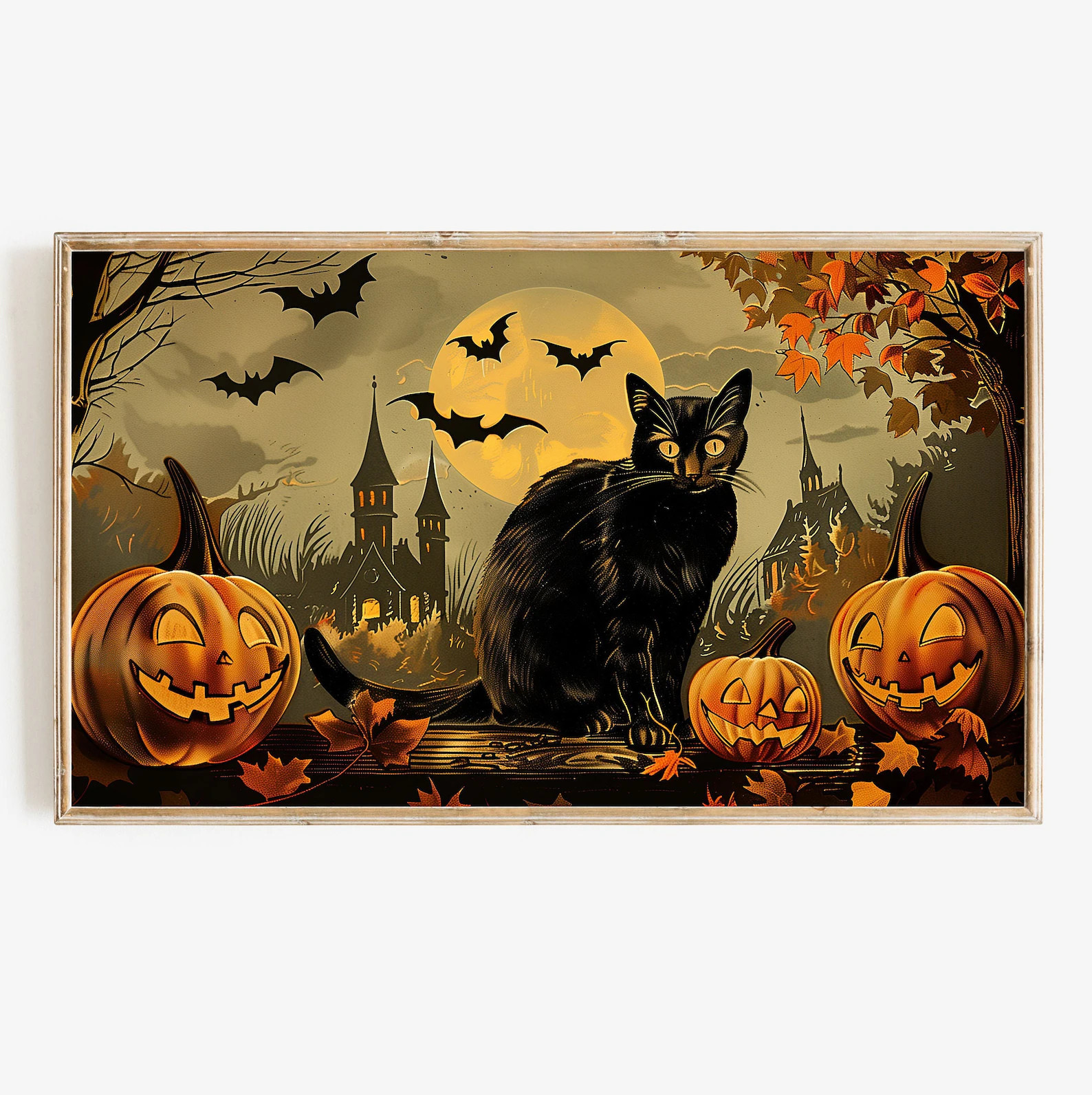 Halloween Frame Tv Art | Retro Black Cat Digital Download Art File | Vintage Classic Halloween Ca... | Etsy (Global)