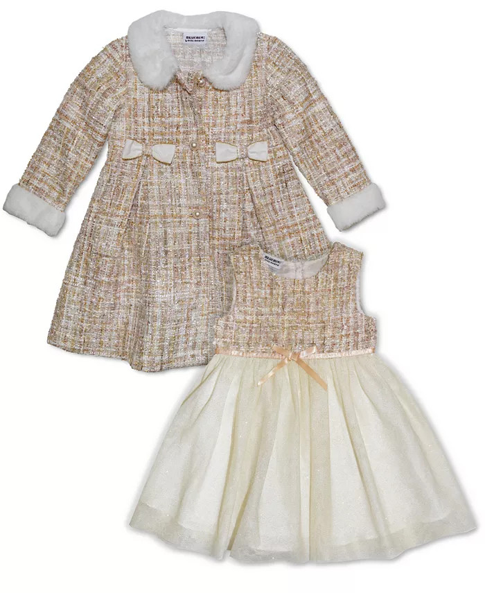 Little Girls Tweed Boucle Coat with Sleeveless Glitter Tulle Dress Set | Macy's