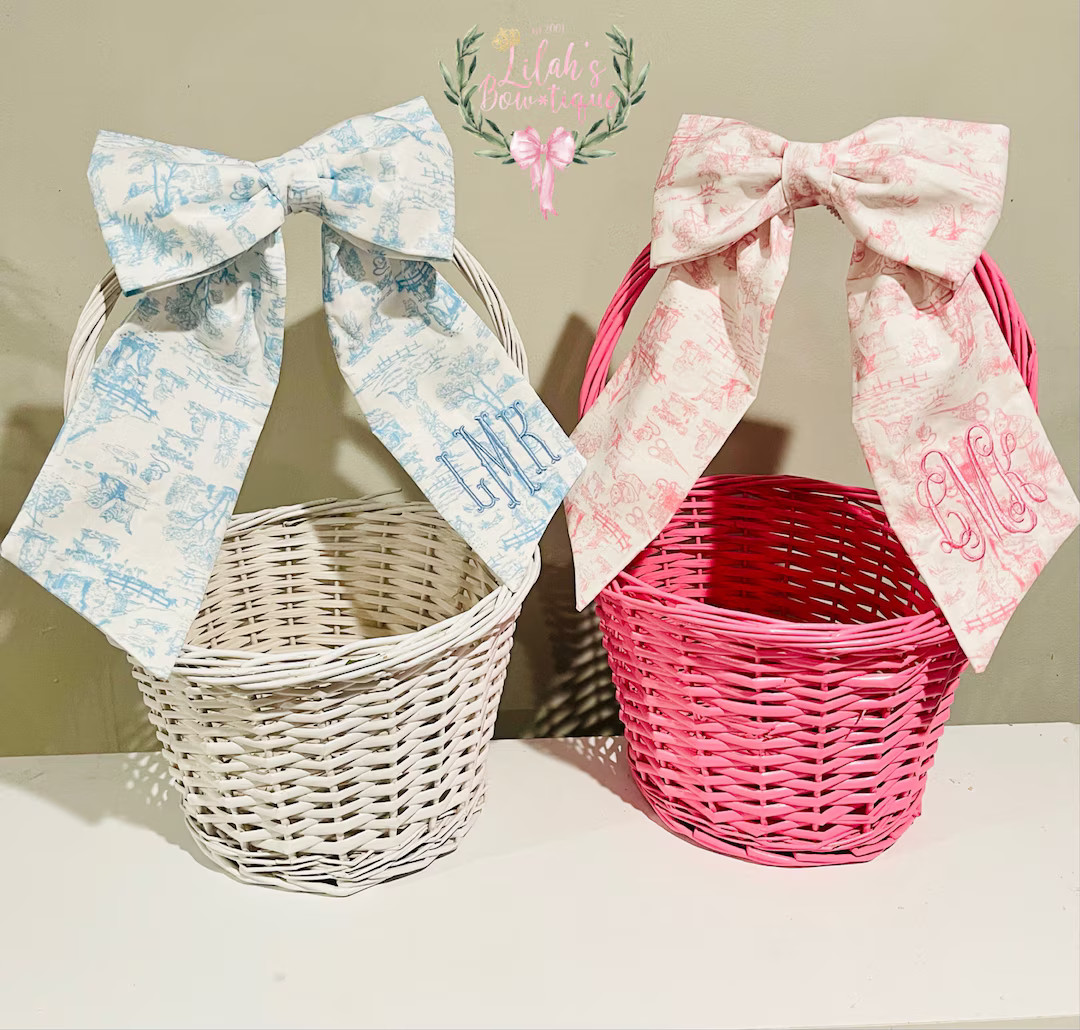 Custom monogrammed Beatrix Potter Peter Rabbit pink or blue toile fabric Easter basket, nursery, ... | Etsy (US)