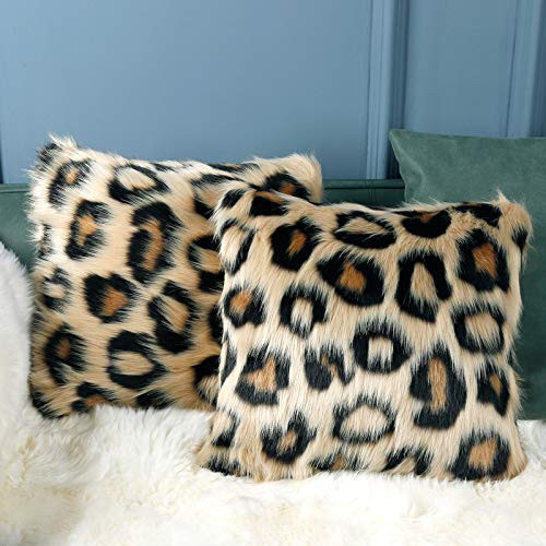 INSMEER 1PC True Leopard Print Pillow Case Decorative Faux Fur Leopard Pillow Covers Plush Shaggy Cheetah Pillow Cases for Bedroom Couch Sofa 18x18inch | Amazon (US)