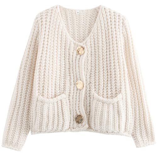 Arssm Womens Cropped Cardigan Sweaters Chunky Open Front Button Down Knit Sweater Long Sleeve Loo... | Amazon (US)