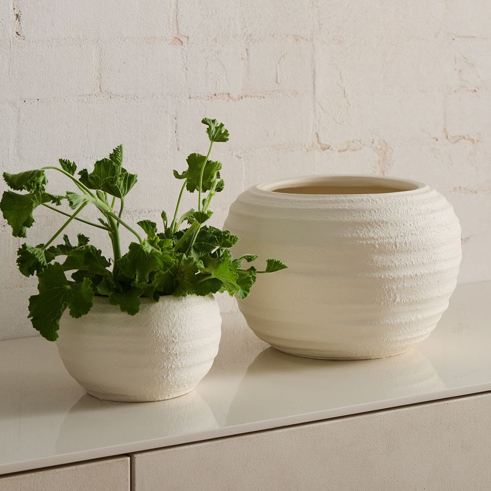 Rounded Ceramic Fluted Tabletop Planters | West Elm (US)
