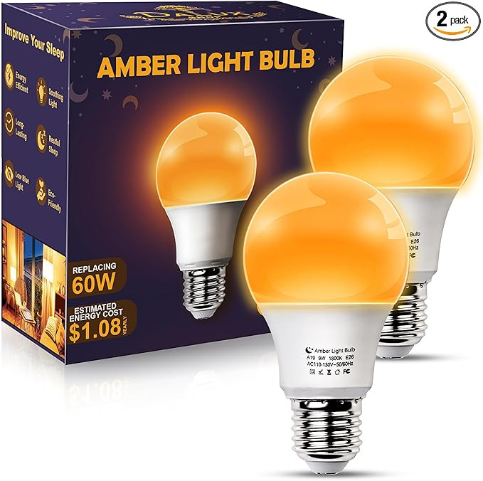 Amber Sleep Light Bulbs, Blue Light Blocking, A19 9W(60 Watt Equivalent) Dim Light Bulbs for Lamp... | Amazon (US)