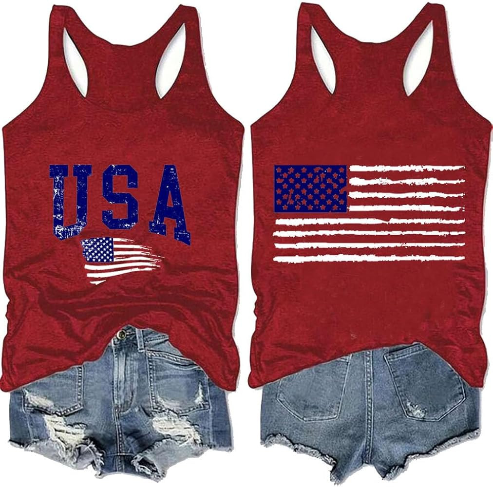 USA Tank Tops Women Funny 4th of July Outfits Shirts Sleeveless Patriotic T Shirt American Flag G... | Amazon (US)