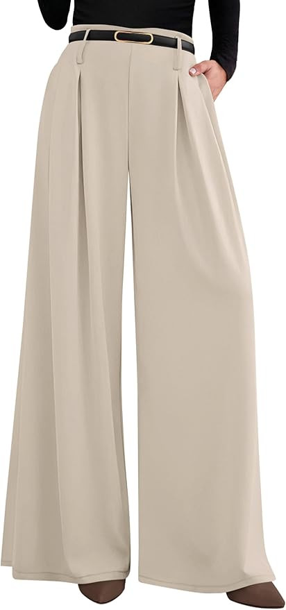 PRETTYGARDEN Womens Fall Wide Leg Trousers 2025 High Elastic Waist Loose Pleated Long Flowy Palaz... | Amazon (US)