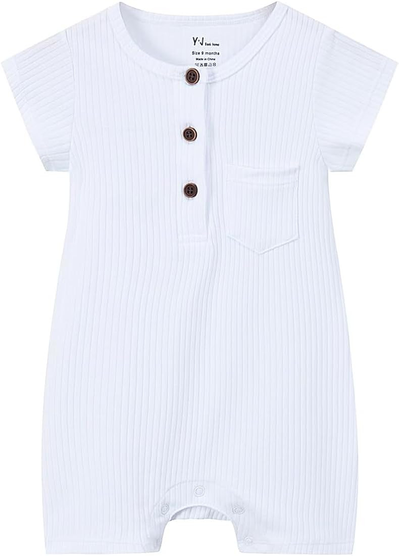Y·J Back home Baby Infant Quality Cotton Ribbed Romper, Short Sleeve Button Down Front One-piece... | Amazon (US)