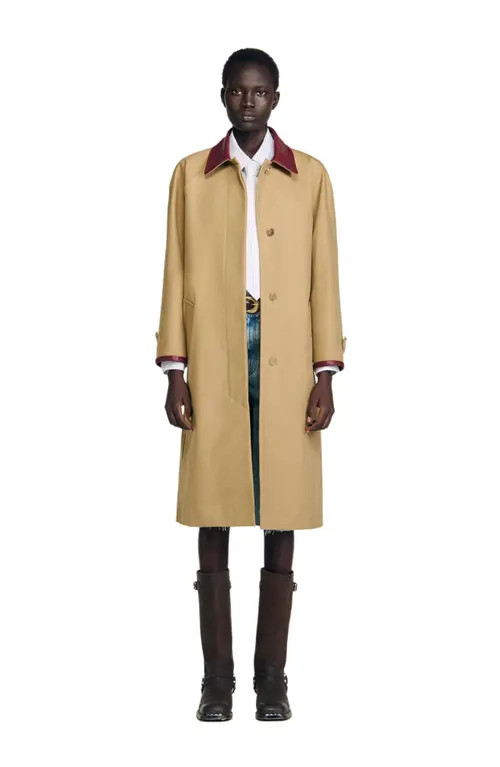 SANDRO Trench coat with leather collar in Beige at Nordstrom, Size 42 Eu | Nordstrom