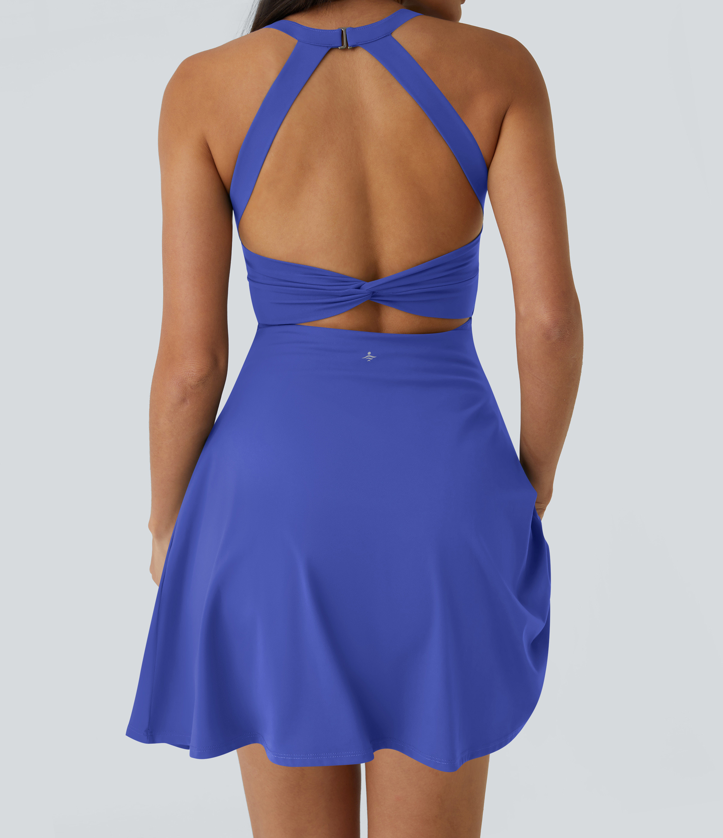 Halara Backless Twisted Flare Low Support Dance Active Dress-Longer Length-Easy Peezy Edition A-C Cups Workout Dress - Aster Blue - XL | HALARA