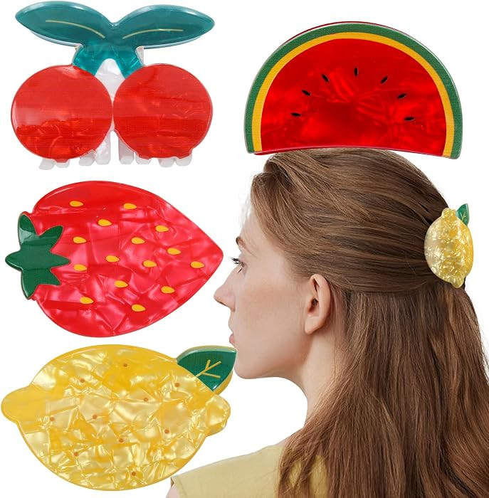 Fun Summer Fruit Clips for Women, 4Pack Fruit Claw Clips \u2013 Strawberry Lemon Cherry Watermelo... | Amazon (US)