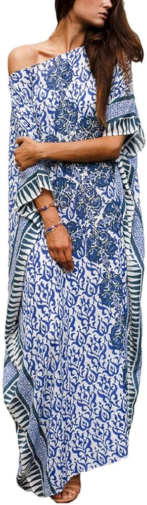 Bsubseach Women Bathing Suit Cover Up Ethnic Print Kaftan Beach Maxi Dresses | Amazon (US)