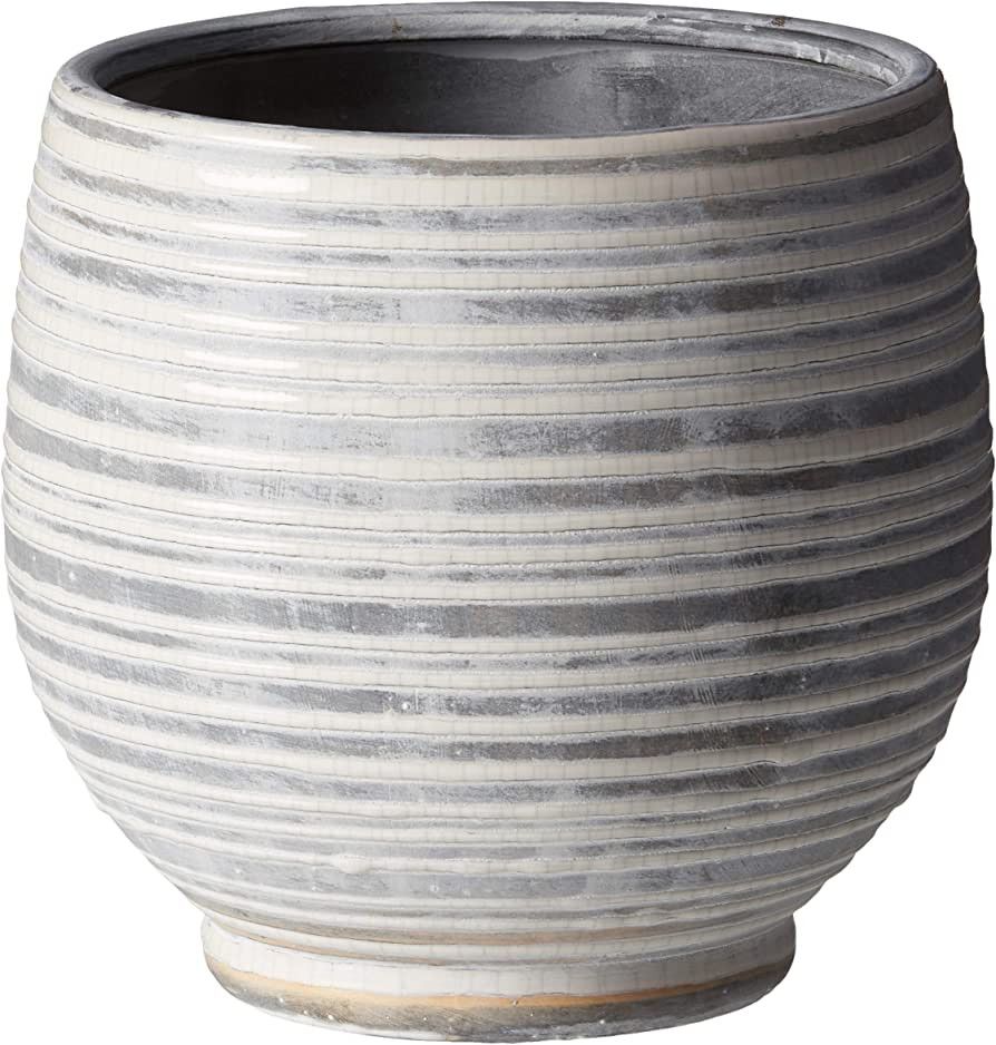 Creative Co-Op Grey & White Striped Stoneware Planter | Amazon (US)
