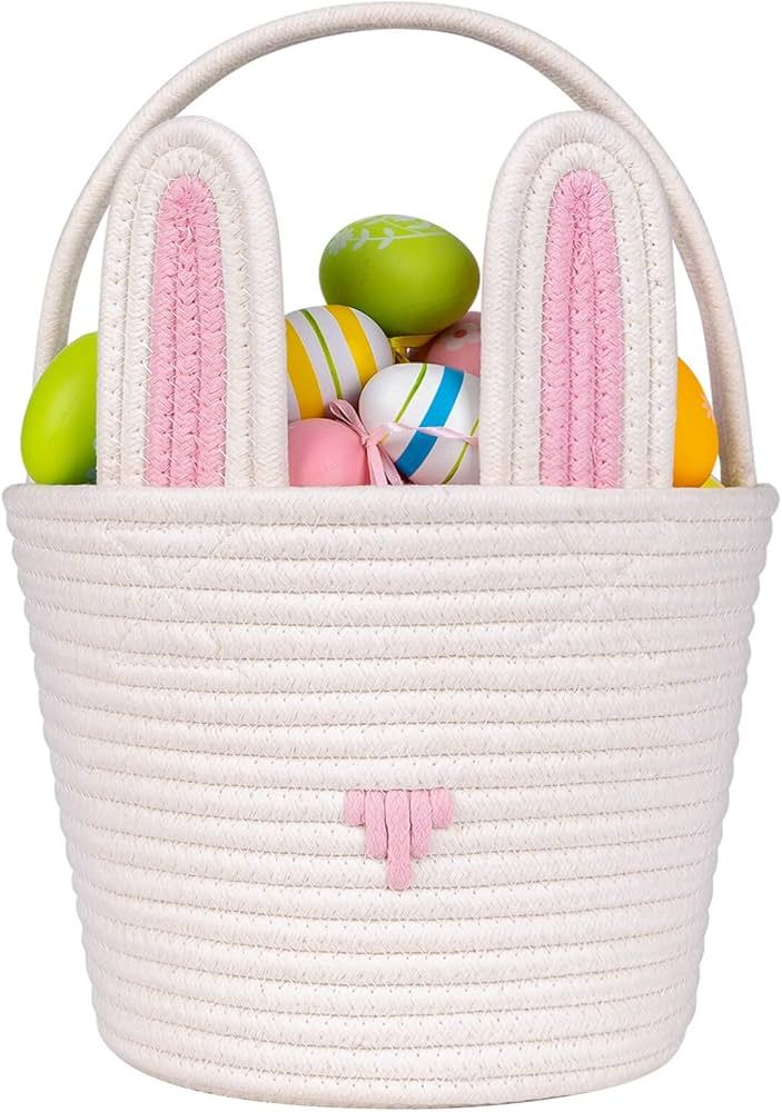 CubesLand Easter Bunny Basket Easter Buckets for Kids with Ear, Easter Egg Hunt Basket Bags Easte... | Amazon (US)