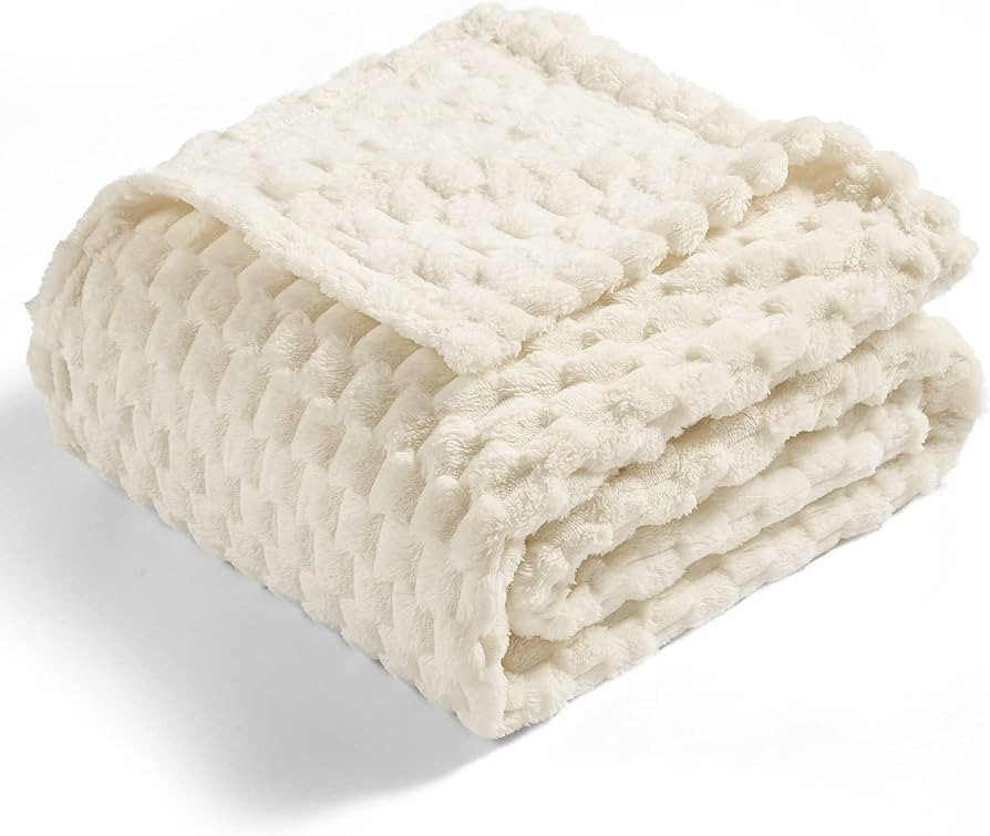 Vessia Flannel Fleece Throw Blanket, 3D Jacquard Cream Fuzzy and Warm Blanket for Couch,Sofa,Bed,... | Amazon (US)