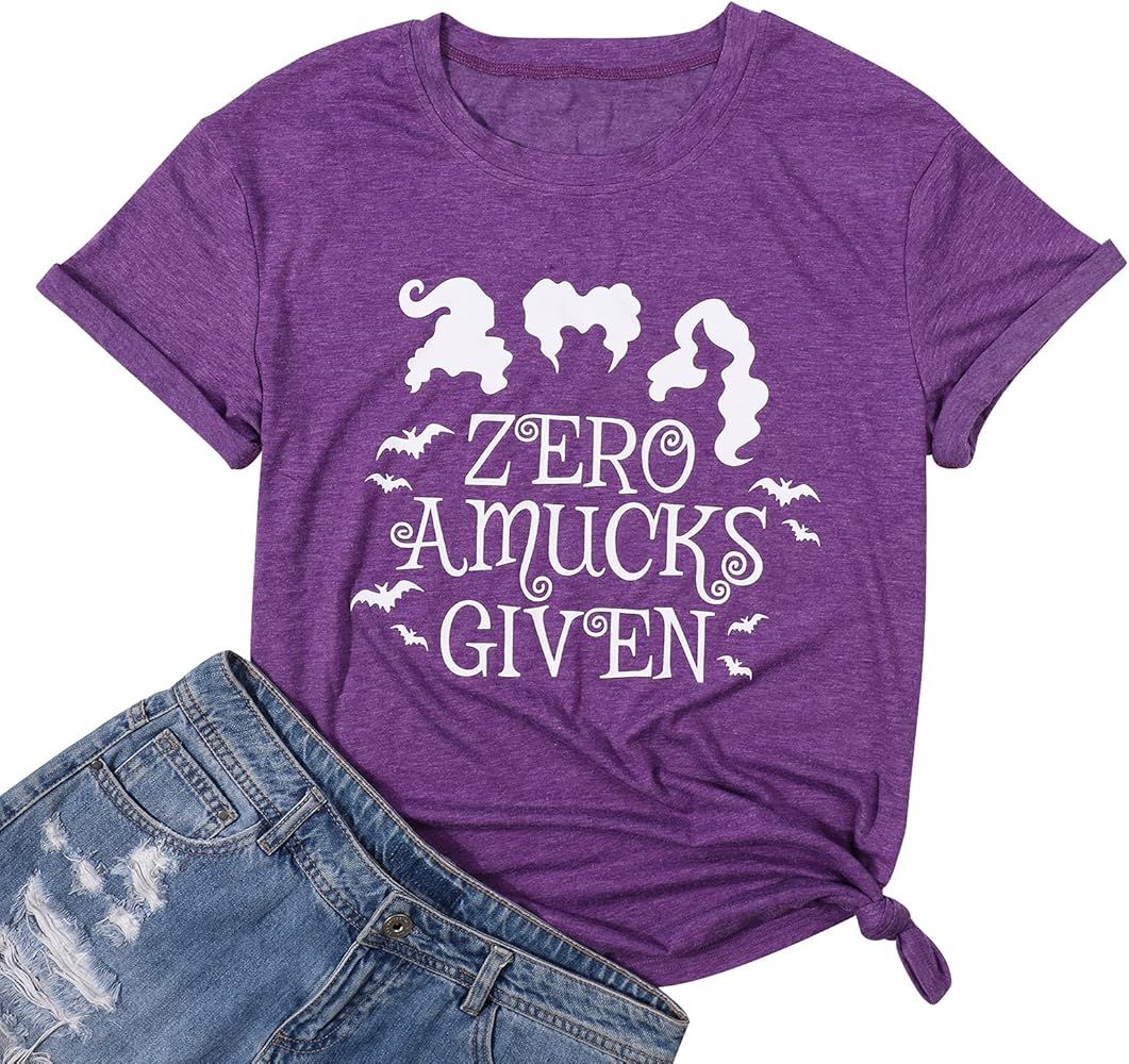 Zero Amucks Given T Shirt Women Halloween Shirt Funny Sanderson Sisters Print Graphic Tees Tops | Amazon (US)