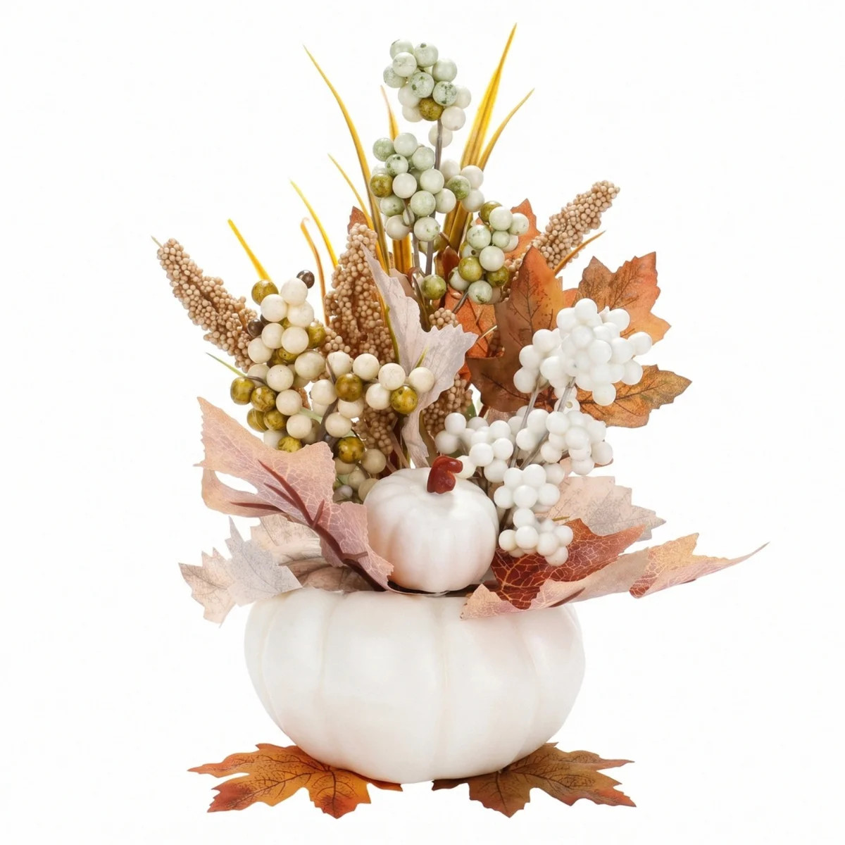 Artificial Pumpkins with White Maple Leaves and Berries, Fall Pumpkin Decoration for Table Center... | Wayfair North America