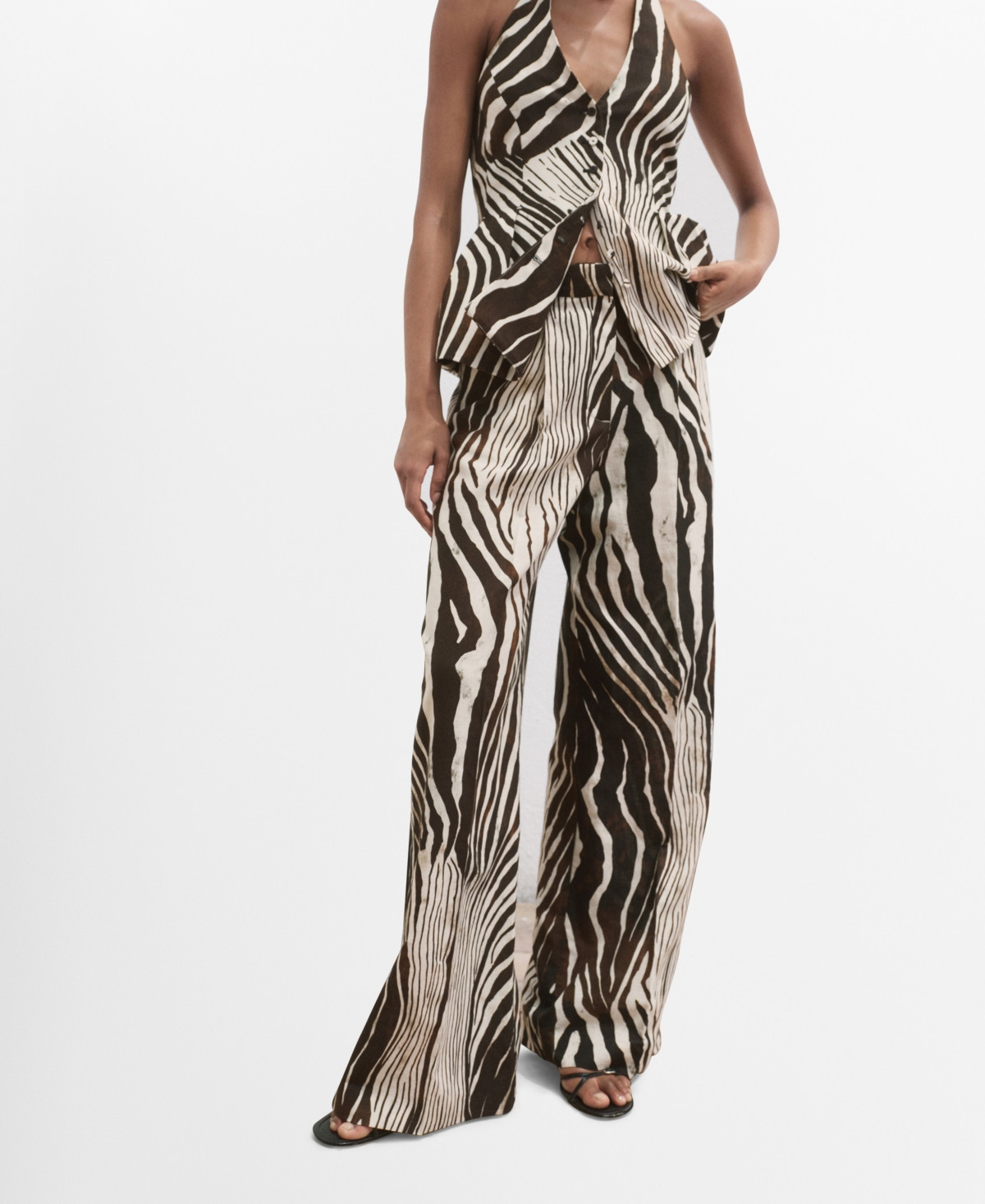 Mango Women's Zebra-Print Linen Pants - Chocolate | Macy's