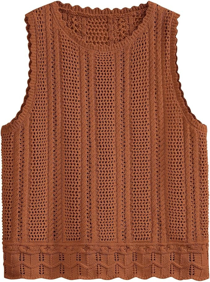 KIRUNDO Beach Vacation Clothes for Women Spring Summer Crochet Sweater Vest Tank Tops Cover Ups R... | Amazon (US)