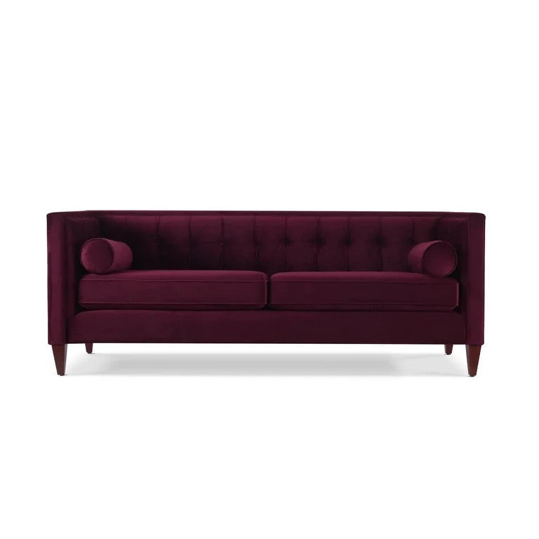 Jack 84" Tufted Tuxedo Sofa Double Cushion Burgundy | Walmart (US)