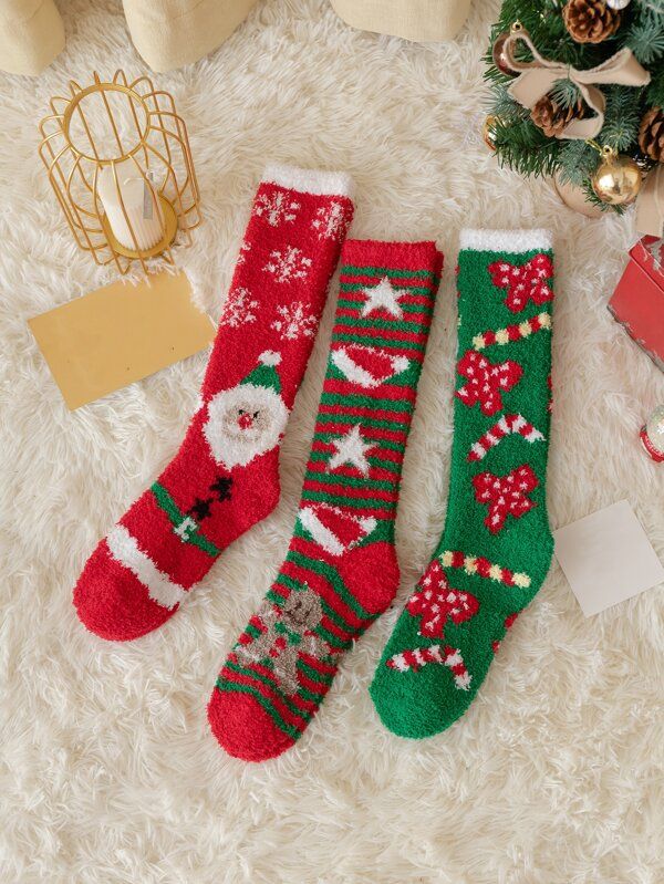 3pairs Christmas Santa Claus Pattern Over The Calf Socks
   
      SKU: si2209137141994193
      ... | SHEIN