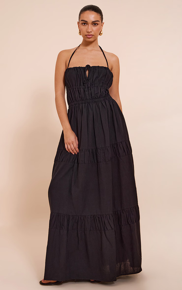Black Ruched Backless Strappy Maxi Dress | PrettyLittleThing US