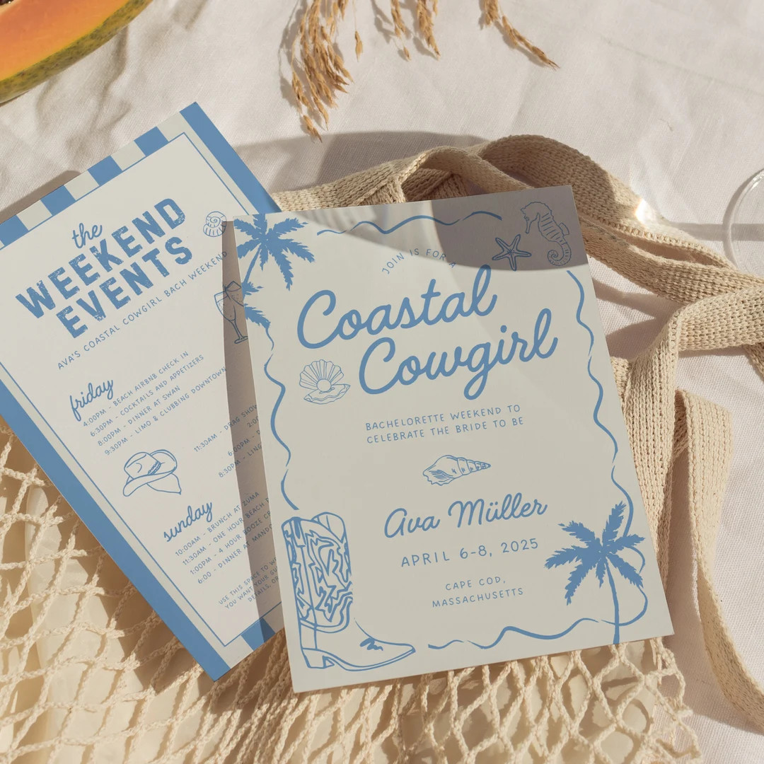Coastal Cowgirl Bachelorette Invitation and Itinerary Template, Last Toast on the Coast Bachelore... | Etsy (US)
