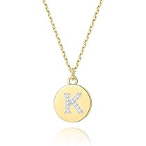 14k Gold Disc Initial Letter Necklace Dainty Tiny Round Personalized Alphabet Pendant for Women G... | Amazon (US)