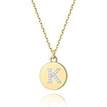 14k Gold Disc Initial Letter Necklace Dainty Tiny Round Personalized Alphabet Pendant for Women G... | Amazon (US)