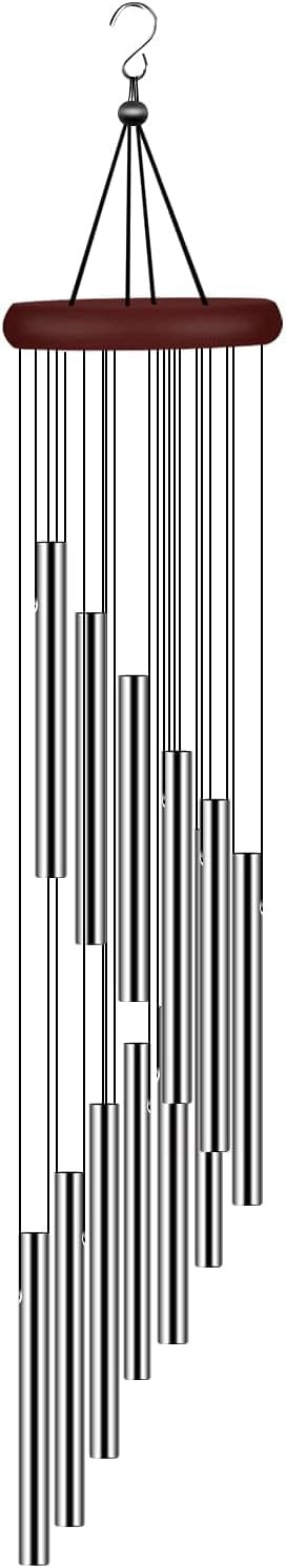 Silver Outdoor Wind Chimes, 12 Aluminum Tubes & Hook, Decor for Home, Patio, Garden | Amazon (US)