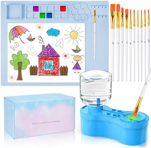 Painting Station, Silicone Painting Mat and Paint Brush Cleaner, 20"X16" Silicone Art Mat with 10... | Amazon (US)