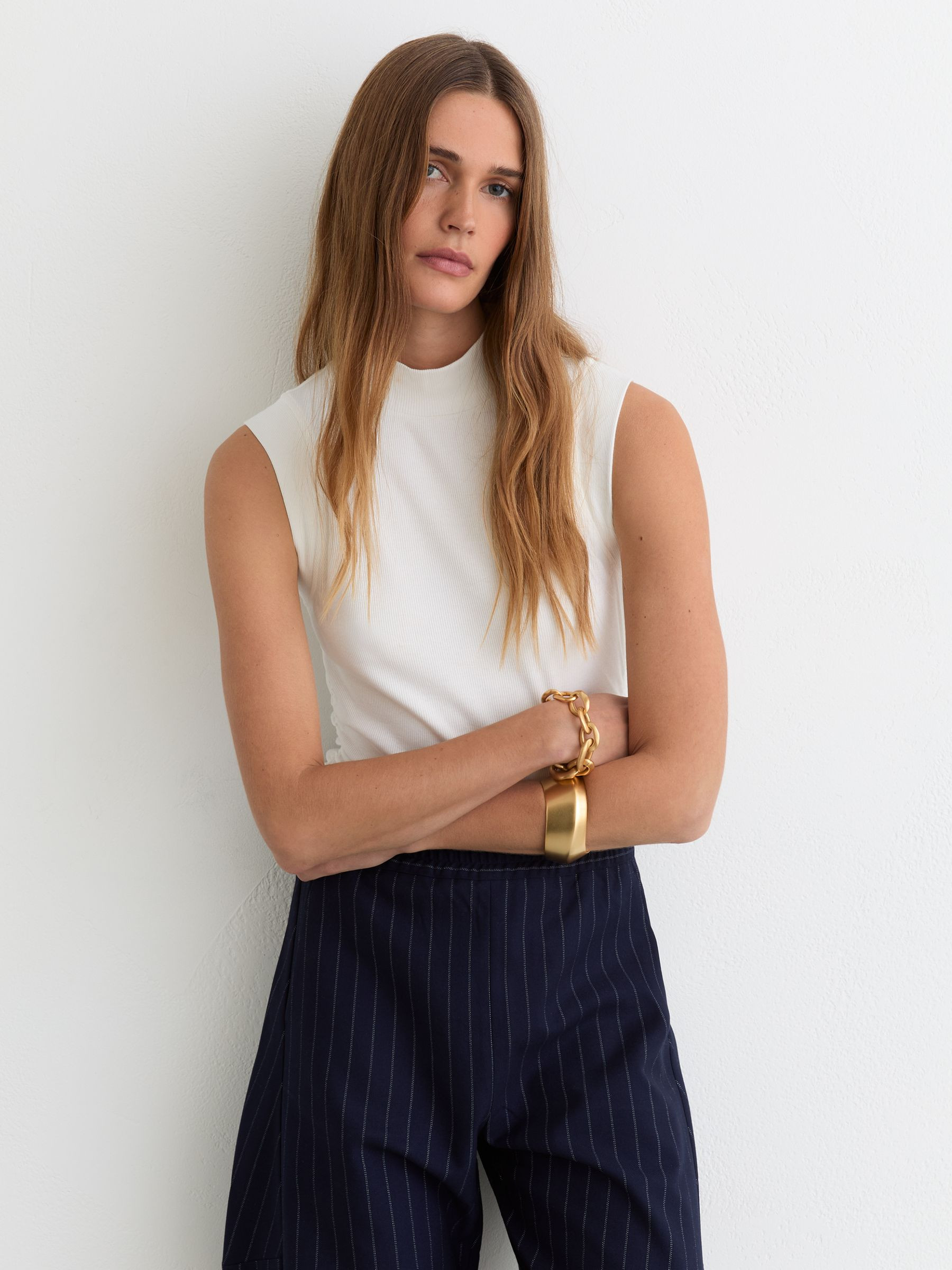 Reiss Stretch-Cotton High-Neck Vest in White | REISS | Reiss US