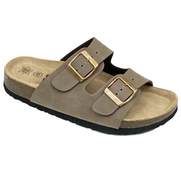SNJ Women's Double Strap Genuine Leather Footbed Insole Flat Sandals - Walmart.com | Walmart (US)