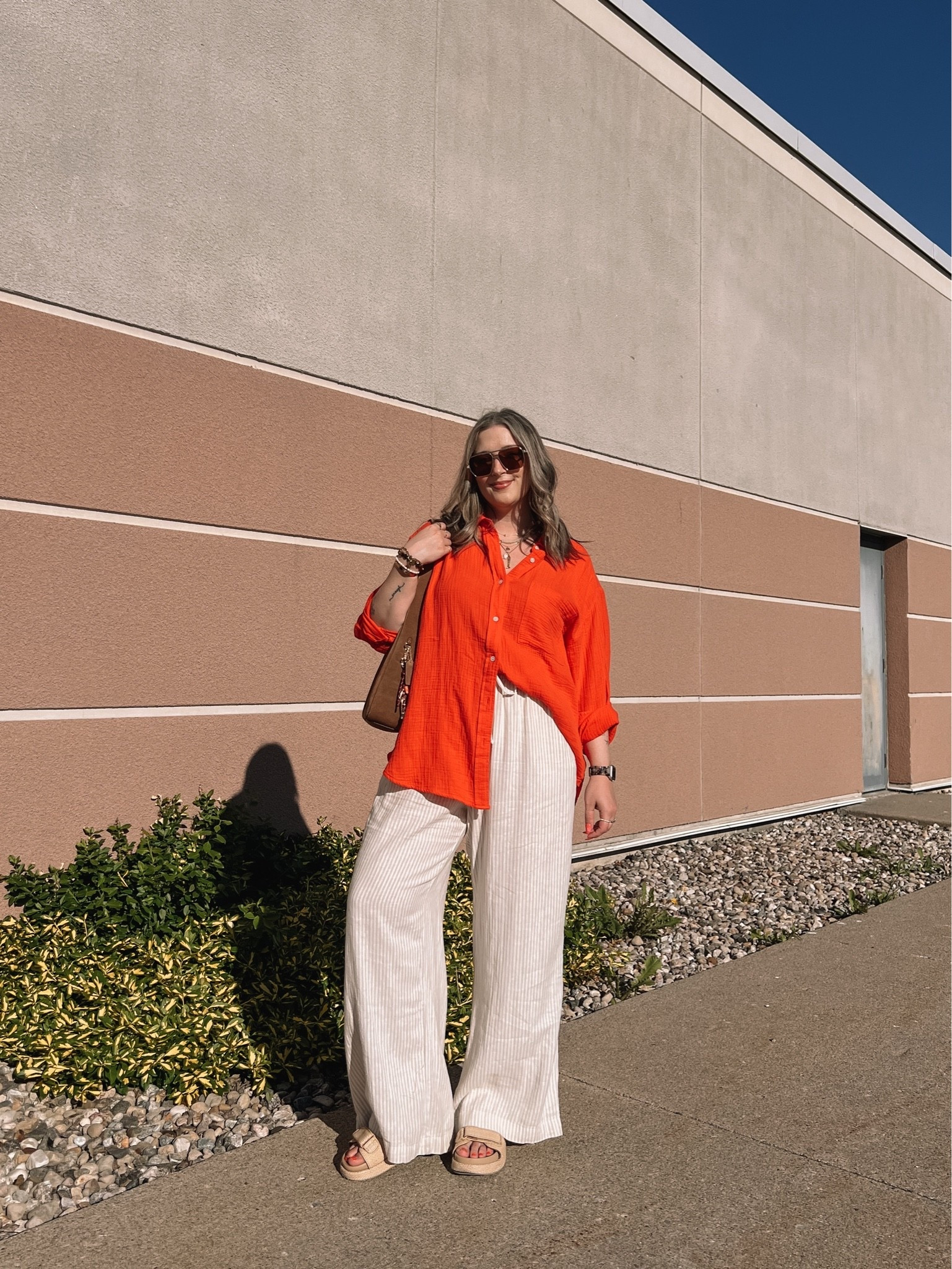Comfy casual summer outfit! Wearing my usual L in the button up shirt, love this bright red orange! Linked this year’s version of my Old Navy linen pants (have them in brown, I wear L tall), also linked similar options! Linked similar sandals too

#LTKsummer #LTKsale #LTKmidsize