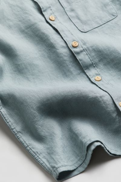 Linen Band Collar Shirt - Light dusty turquoise - Kids | H&M US | H&M (US + CA)