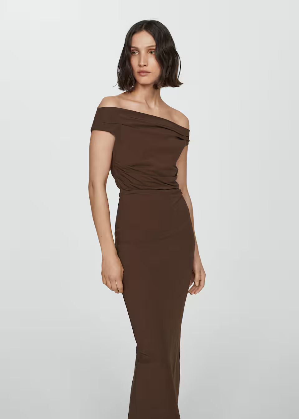 Off-the-shoulder draped dress -  Women | Mango USA | MANGO (US)