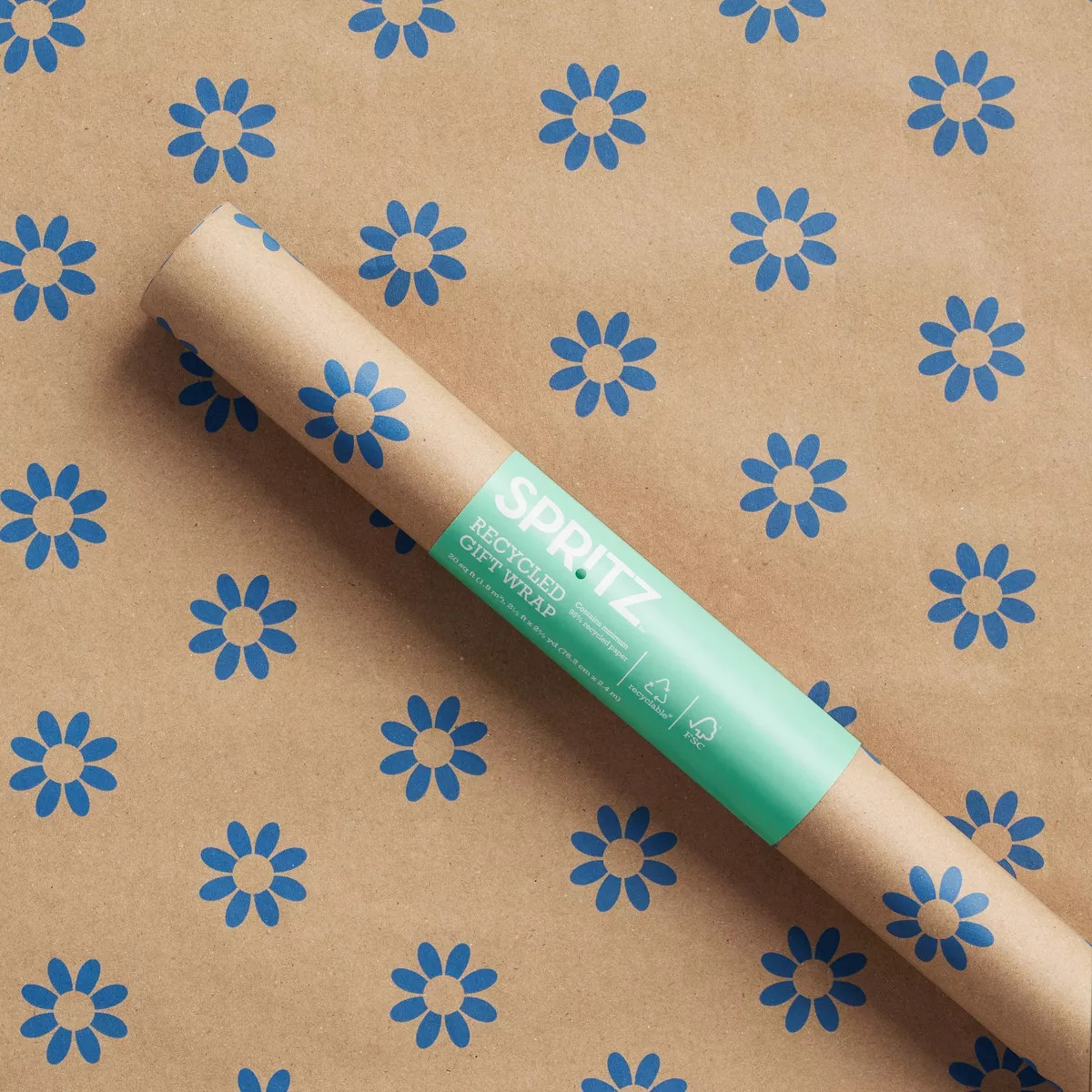 Eco-friendly Floral on Kraft Wrapping Paper Brown/Blue - Spritz™ | Target